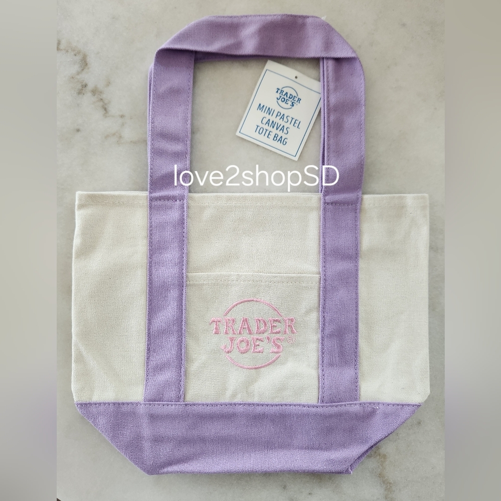 Trader Joe’s Mini Canvas Tote Bag Limited Edition Pastel Purple Lavender NWT